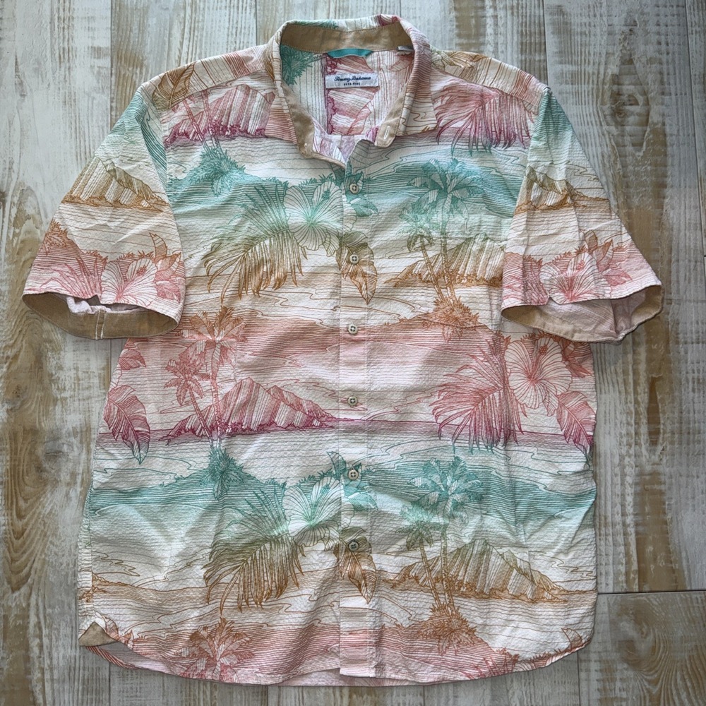 Tommy Bahama Nova Wave Shirt Seersucker Hawaiian Beach Vacation Size XL